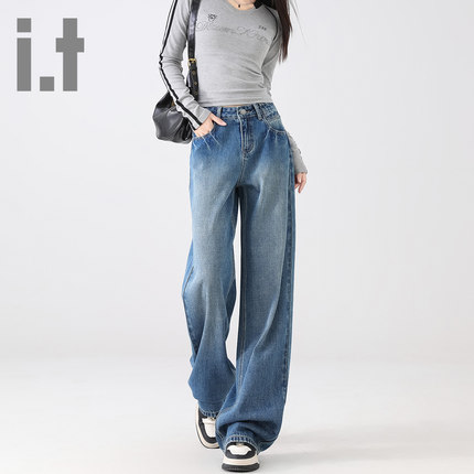 it:CHOCOOLATE 美式窄版直筒牛仔裤女春秋高个子垂感梨形阔腿潮裤