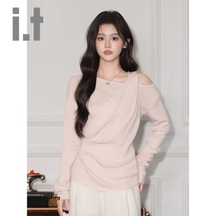 性感长袖 纯欲时尚 T恤女露肩褶皱百搭气质上衣 CHOCOOLATE春秋季