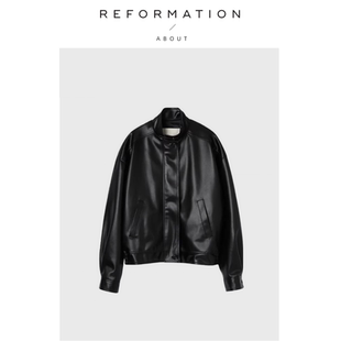 现货 拉链款 About 韩版 上衣 Reformation皮衣夹克外套女春秋款