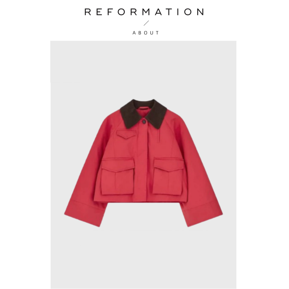 【现货】About Reformation极简系列瑞典红色夹克灯芯绒翻领外套