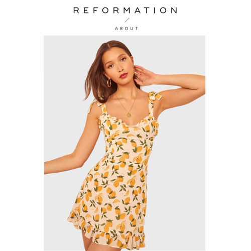 【现货】About Reformation法式碎花木耳边绑带吊带连衣裙吊带裙