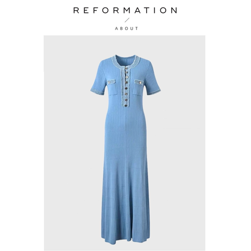 【现货】About Reformation牛仔元素长裙优雅修身针织连衣裙女