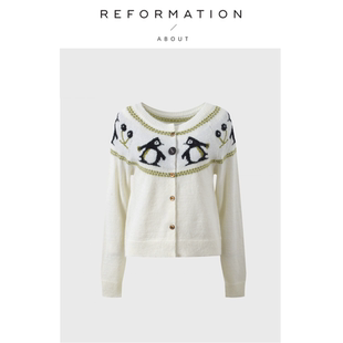 Reformation小众企鹅提花修身 About 圆领上衣毛衣针织衫 现货
