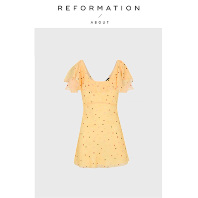 【现货】About Reformation夏真丝波点U领斜裁A字短裙法式复古风