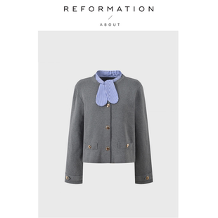 现货 针织衫 About 百搭短款 外套 Reformation甜美蝴蝶结法M开衫