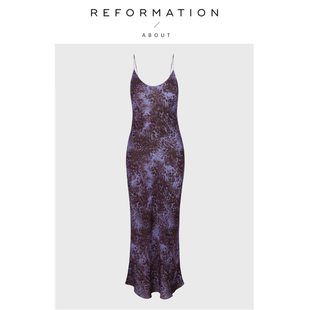 【现货】About Reformation真丝深V领低胸长款连衣裙吊带斜裁法式