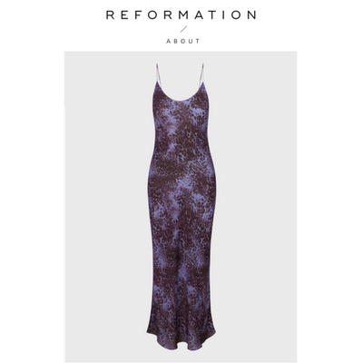 【现货】About Reformation真丝深V领低胸长款连衣裙吊带斜裁法式