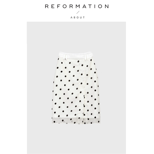 【现货】About Reformation欧根纱植绒波点修身减龄米白色半身裙