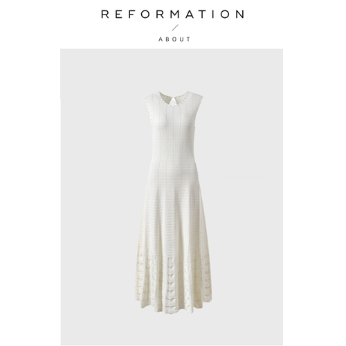 【现货】About Reformation法式修身针织长裙白色镂空无袖连衣裙