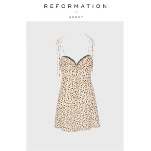Reformation连衣裙法式 About 小玫瑰蕾丝边抽绳吊带短裙 现货
