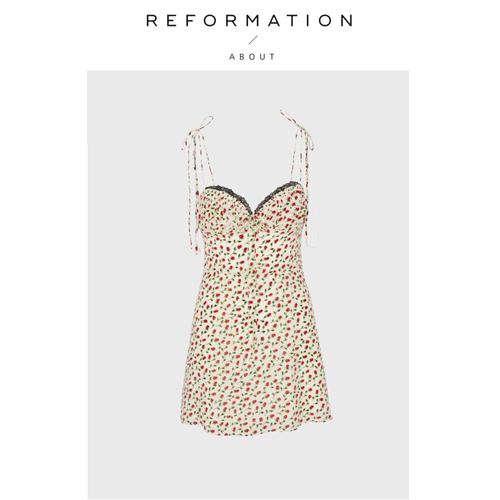【现货】About Reformation连衣裙法式小玫瑰蕾丝边抽绳吊带短裙