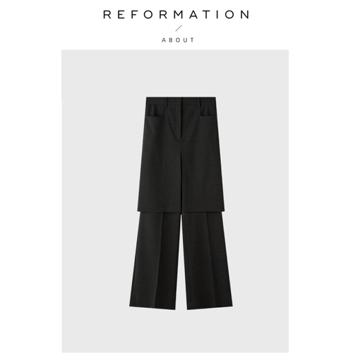【现货】About Reformation极简风假两件开叉微喇裙裤女阔腿裤子