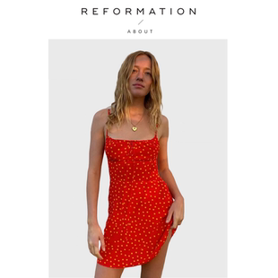 【现货】About Reformation桑蚕丝真丝波点吊带裙连衣裙夏短裙女