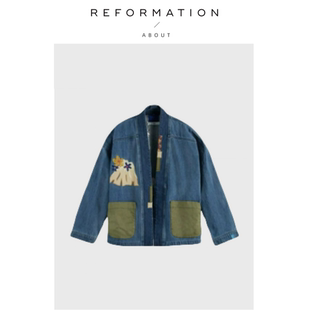 Reformation About 设计师外套花朵贴布复古牛仔上衣 现货