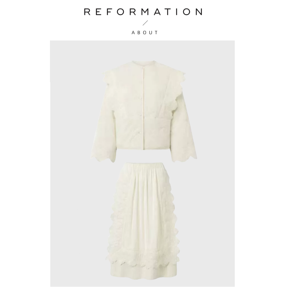 【现货】About Reformation北欧刺绣绗棉马甲长袖棉衣松紧半裙