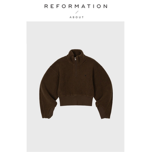 Reformation摇粒绒卫衣女休闲半拉链高领短款 About 上衣 现货