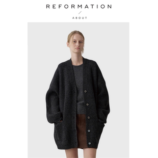 【现货】About Reformation羊毛毛衣女极简慵懒设计感中长款外套