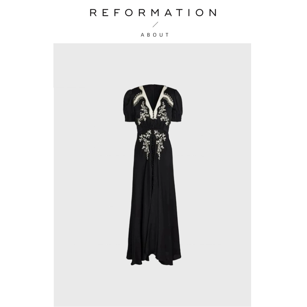 【现货】About Reformation修身长款连衣裙轻奢重工刺绣钉珠裙子
