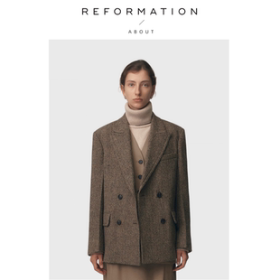 Reformation人字纹毛呢西装 About 外套阔肩宽松呢子外套 现货