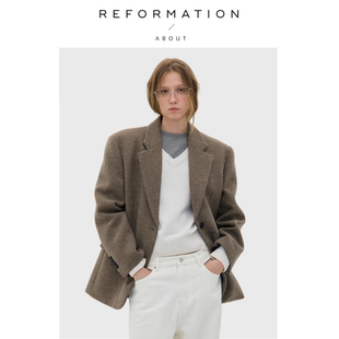 Reformation羊毛西装 About 外套复古直筒两粒扣毛呢大衣 现货
