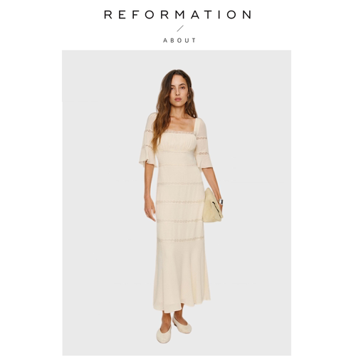 【现货】About Reformation鱼尾纽约连衣裙春季蕾丝拼接收腰长裙