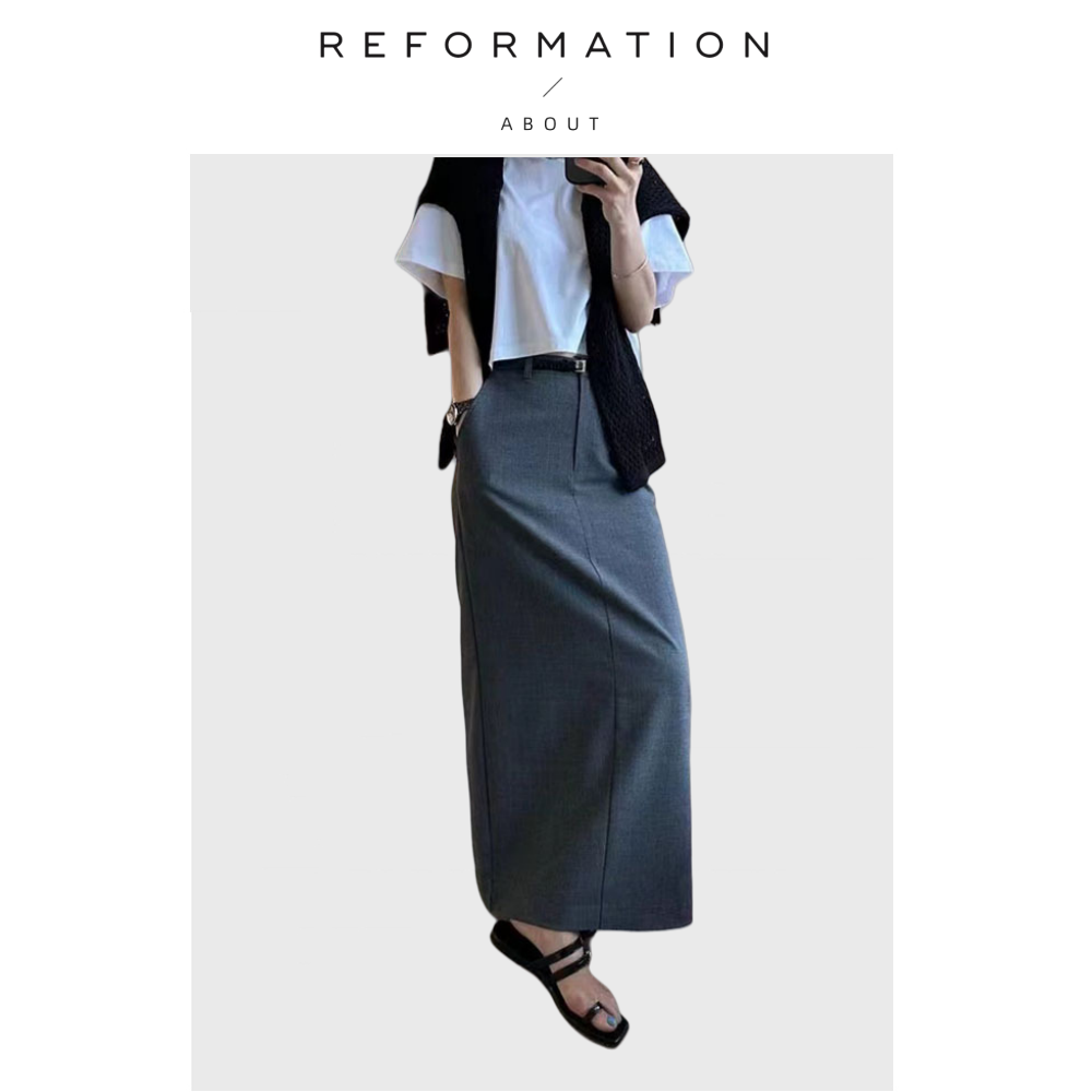 【现货】About Reformation羊毛开衩半身裙设计小众显瘦A字开叉裙