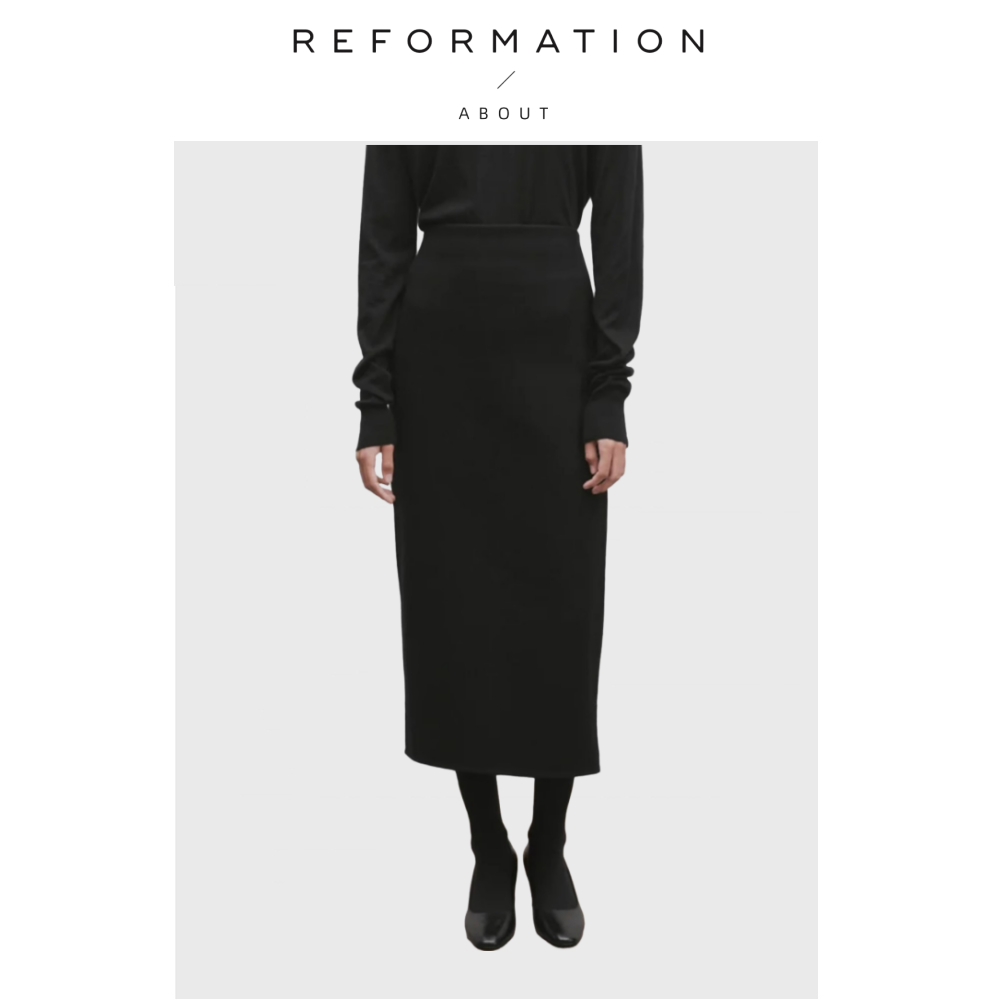 【现货】About Reformation羊毛半身裙女高腰半裙过膝毛呢包臀裙