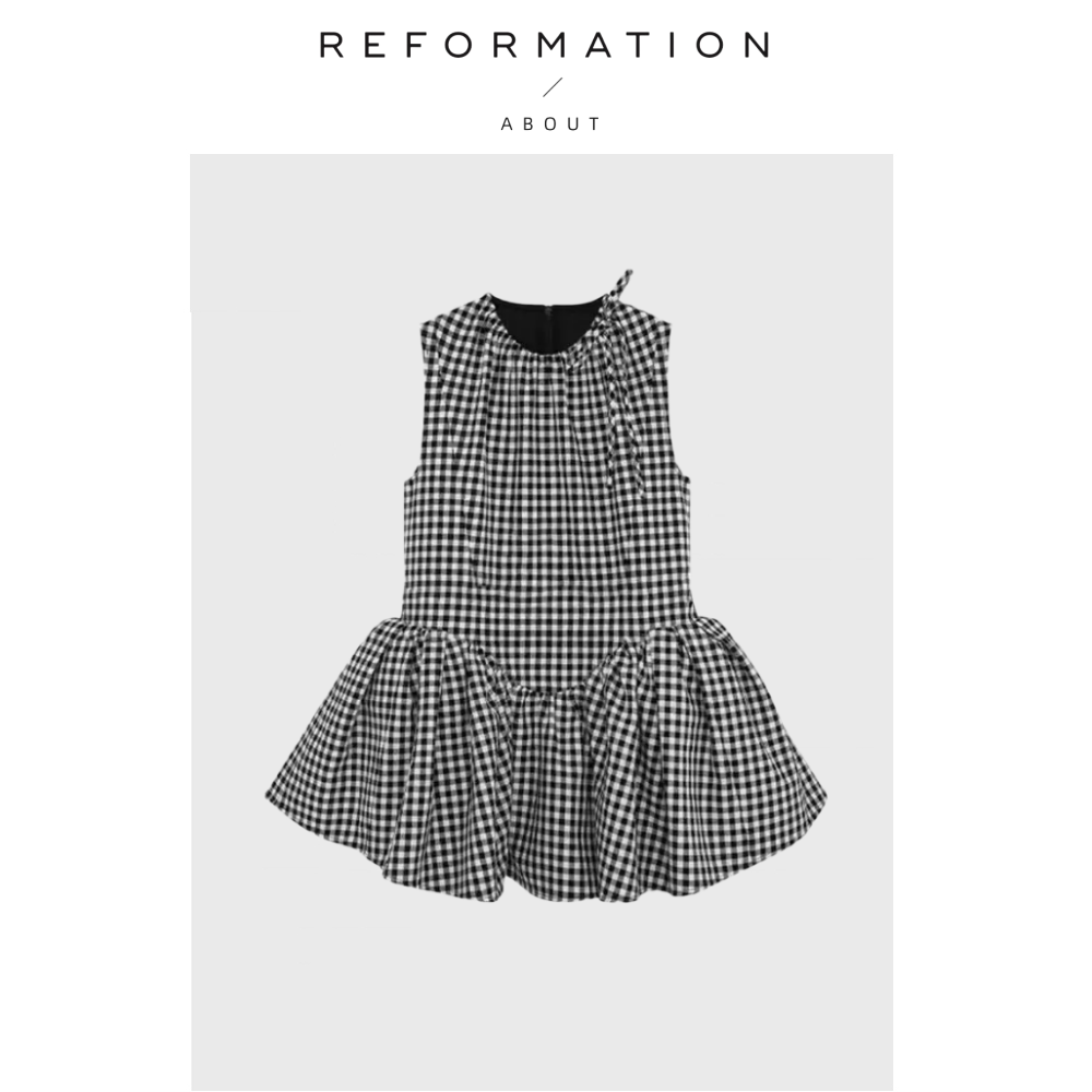 【现货】About Reformation田曦薇格纹高腰无袖短款蓬蓬裙连衣裙