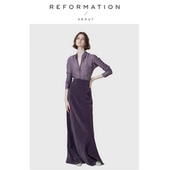 现货 About Reformation细支棉脏染翻领熏衣紫衬衫 上衣套装 女