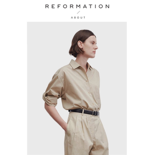女宽松长袖 Reformation衬衫 About 小翻领精梳洗水纯棉裤 现货