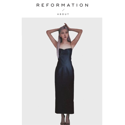 【现货】About Reformation黑色吊带连衣裙长款法式露背抹胸裙女