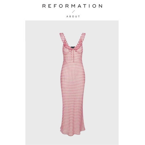 【现货】About Reformation法式田园风格纹印花荷叶边V领连衣裙女
