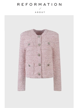 【现货】About Reformation圆领小香开衫法式通勤长袖金属扣外套