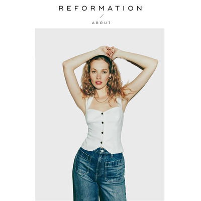 【现货】About Reformation方领亚麻单排扣短款上衣马甲修身法式