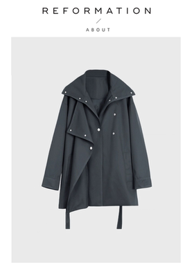 【现货】About Reformation赵露思深灰色休闲风衣外套中长款大衣