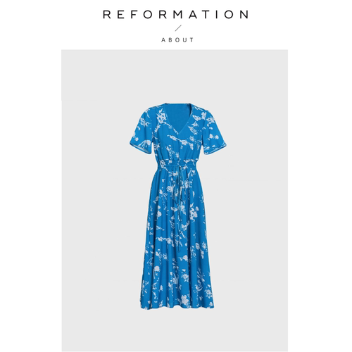 【现货】About Reformation刘亦菲同款印花修身开衩连衣裙夏长裙