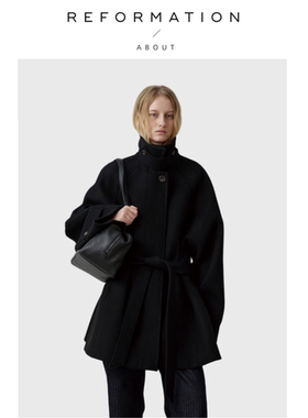 【现货】About Reformation韩小众羊毛大衣系带加厚保暖毛呢外套