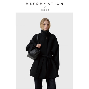 Reformation韩小众羊毛大衣系带加厚保暖毛呢外套 About 现货