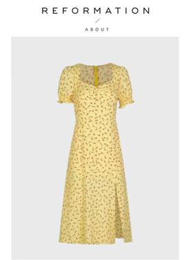 【现货】About Reformation刘亦菲同款许红豆黄色碎花连衣裙法式
