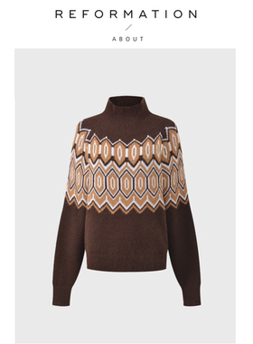 【现货】About Reformation法式复古深棕色费尔岛风毛衣针织衫女