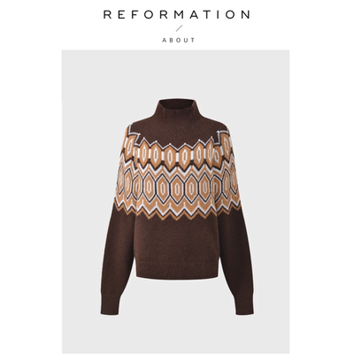 【现货】About Reformation法式复古深棕色费尔岛风毛衣针织衫女