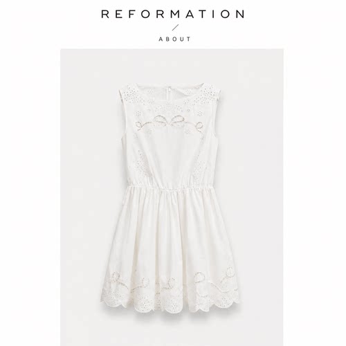 【现货】About Reformation夏千金风镂空刺绣连衣裙无袖收腰短裙