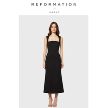 【现货】About Reformation黑色方领A字中长款修身礼服连衣裙女夏