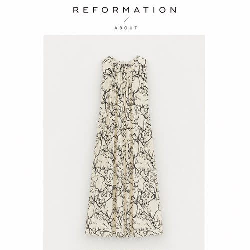【现货】About Reformation天丝亚麻水墨印花圆领度假无袖连衣裙
