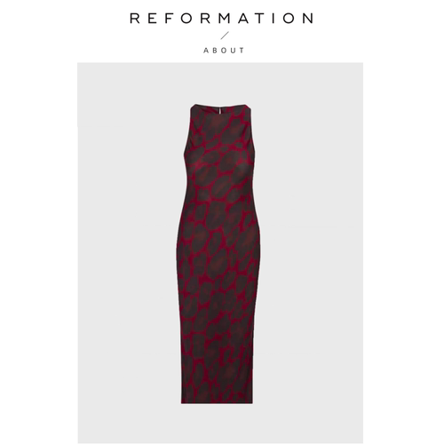 【现货】About Reformation连衣裙法式豹纹碎花无袖圆领包臀长裙