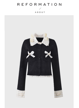 【现货】About Reformation欧根纱拼接蝴蝶结刺绣针织衫上衣外套