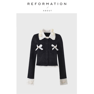 Reformation欧根纱拼接蝴蝶结刺绣针织衫 About 上衣外套 现货