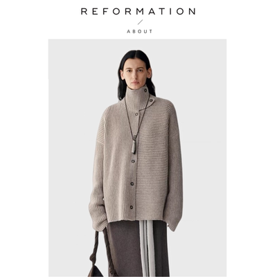 【现货】About Reformation高领羊毛毛衣加厚重磅针织单排扣开衫