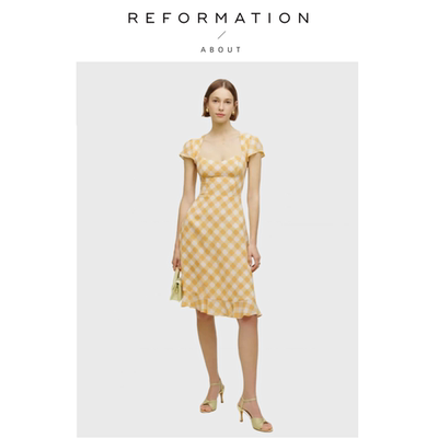 【现货】About Reformation过膝方领中长款修身连衣裙子法式复古