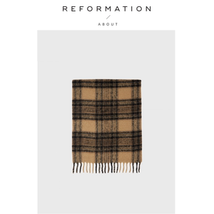 Reformation马海毛格纹围巾羊驼毛拼色拉绒流苏 About 现货